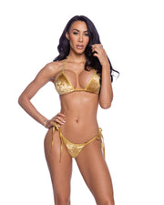 6676 - 2PC Crushed Velvet Bikini Tie Set - Gold / O/S - image 1