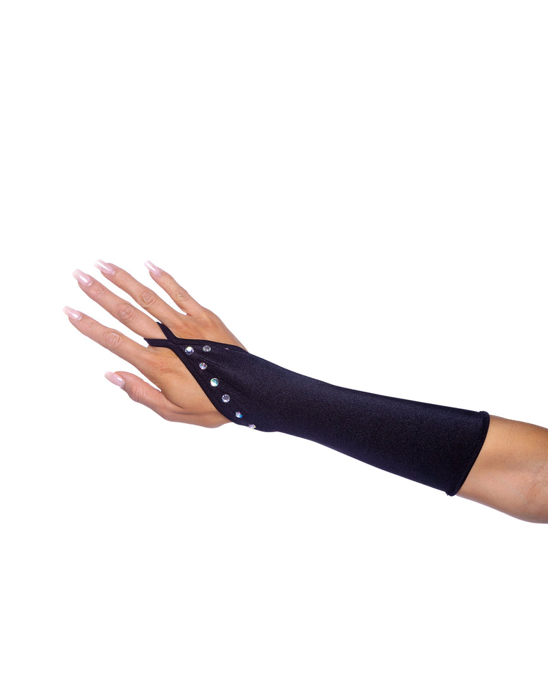6679 - Bedazzled Gloves with Rhinestones - Black / O/S - image 1