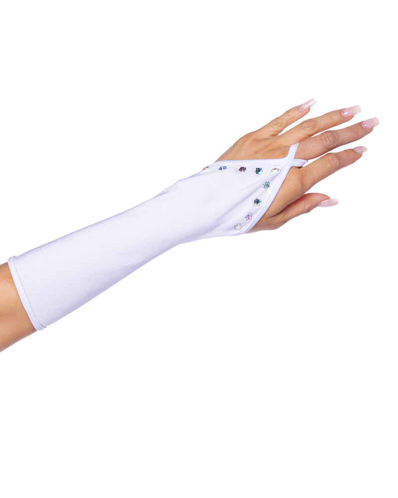 6679 - Bedazzled Gloves with Rhinestones - Black / O/S - image 2