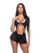 6668 - Bedazzled Mesh Mini Skirt with Rhinestone Detail - Baby Pink / L/XL - image 4