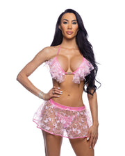 6718 - Butterfly & Sequin Mini Skirt - Pink / L/XL - image 1