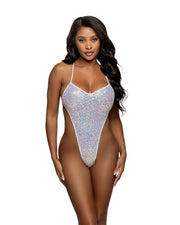 6755 - Sequin Net String-Back Bodysuit - Black / O/S - image 2