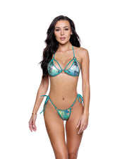 6774 - 2PC Metallic Print Tie-Side Bikini Set - Aqua / O/S - image 1