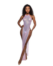 6802 - Long Diamond Sequin Mesh Gown with Slits - Pink / O/S - image 1