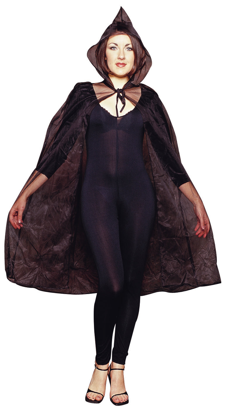 45" Black Sheer Hooded Cape | Costume-Shop.com