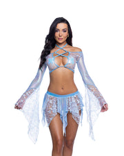 JR262 - Sequin Butterfly Top & Skirt Set - Baby Blue / M/L - image 1