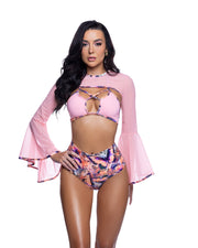 JR269 - Mesh Bell-Sleeve Shrug - Baby Pink / L/XL - image 1
