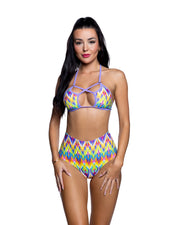 JR277 - High-Waist Shorts - Neon Multi/Lavender / L/XL - image 1
