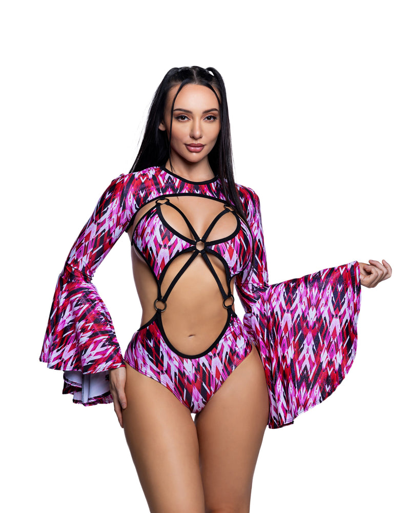 JR281 - Bell-Sleeve Shrug - Refracted Red/Black / L/XL - image 1