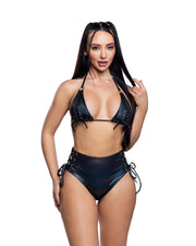 JR286 - Lace-up Top & High-Waist Short Set - Black / L/XL - image 1