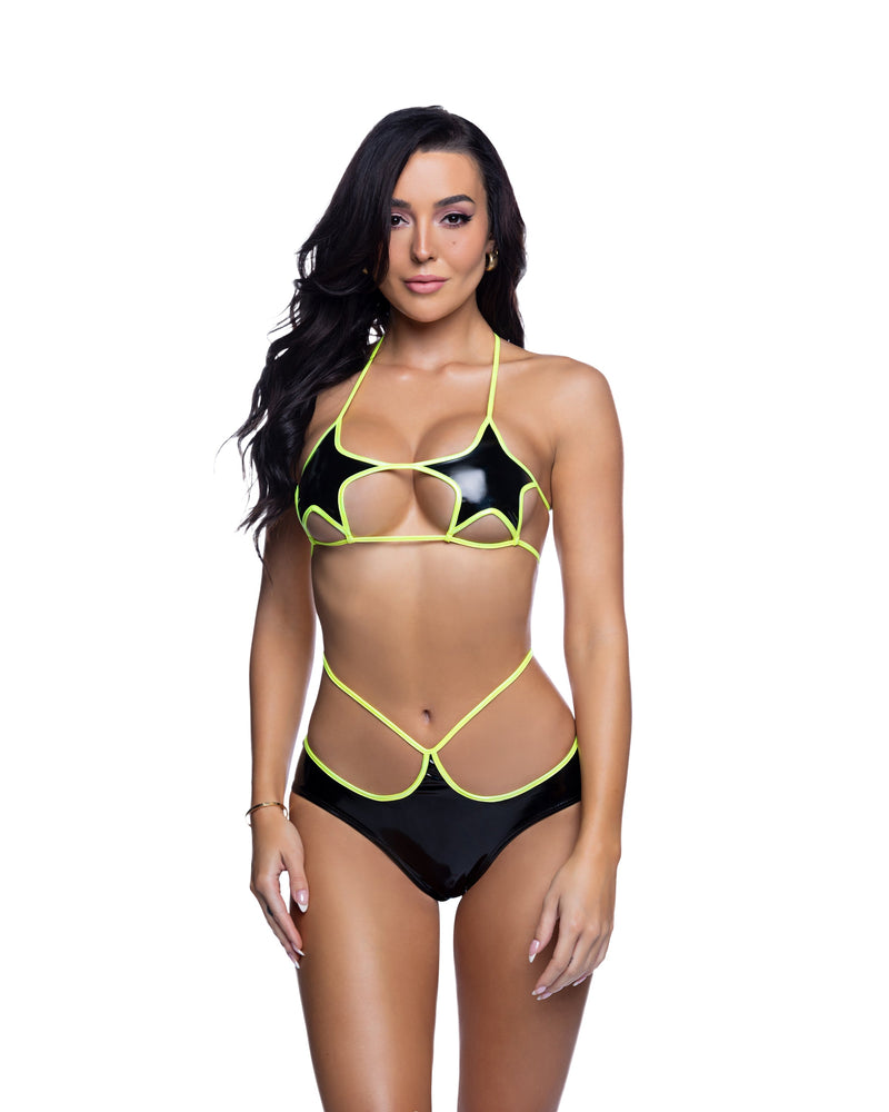 JR297 - PVC Star Top & Short Set - Black/Neon Yellow / L/XL - image 1