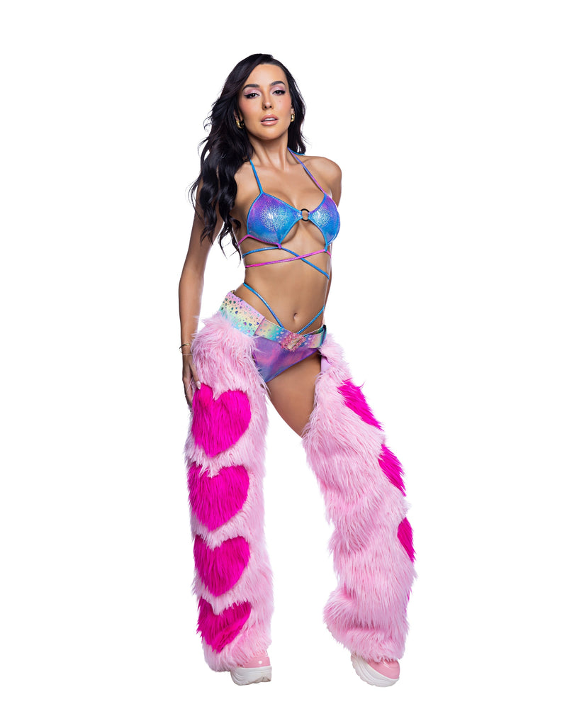 JR301 - Faux Fur Heart Chaps - Baby Pink/Hot Pink / L/XL - image 1