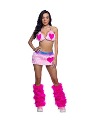 JR302 - Faux Fur Heart Skirt & Top Set - Baby Pink/Hot Pink / L/XL - image 1