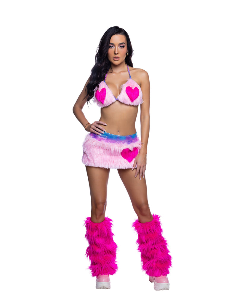 JR302 - Faux Fur Heart Skirt & Top Set - Baby Pink/Hot Pink / L/XL - image 1