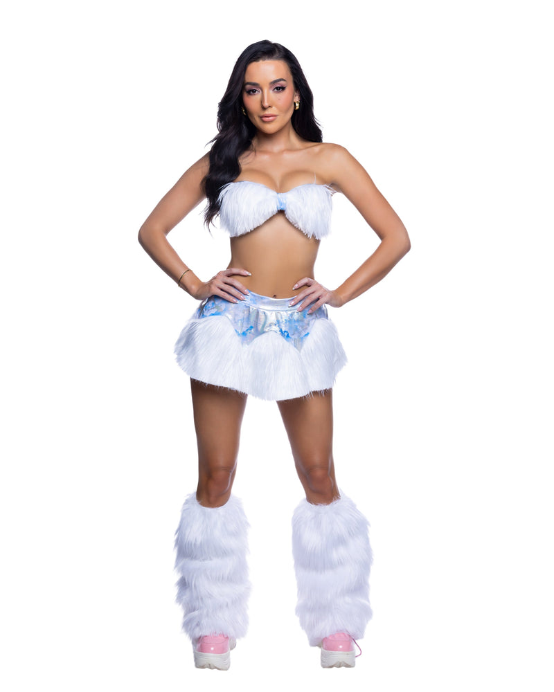 JR303 - Faux Fur Skirt & Bandeau Top - Clouds/White / M/L - image 1