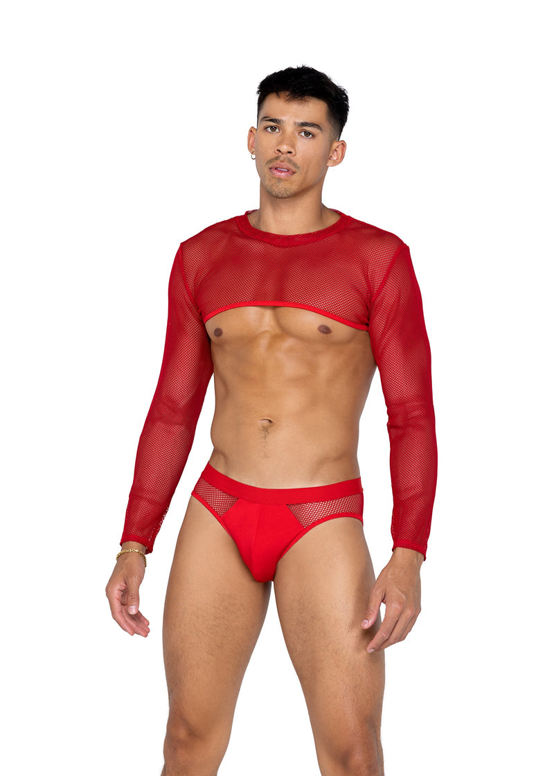 LI589 - Mens X-Posed Crop Top - Red / L - image 1