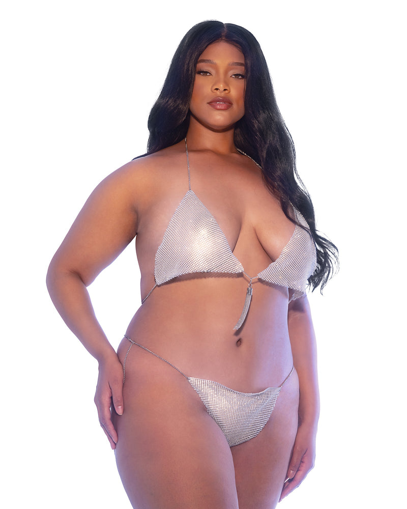 LI644 - Miami 2-Piece Crystal Short Set - Silver / L/XL - image 2