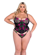 LI678 - Peony Paradise Corset 2-Piece Set - Black/Multi / L - image 2