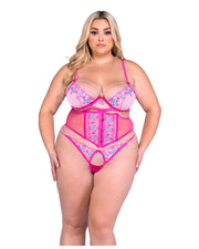 LI694 - Sultry Siren 3-Piece Waspie Bra Set - Pink/Multi / L - image 2