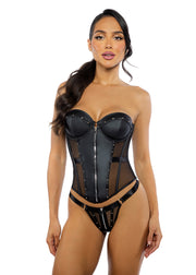 LI698 - Lust & Leather Corset 2-Piece Set - Black / L - image 1