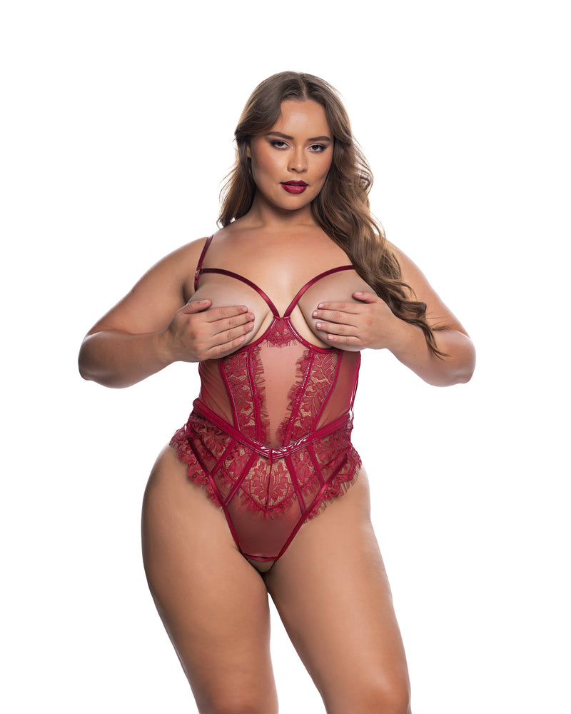 LI709 - Eden Open-Cup Crotchless Teddy - Black / L - image 2