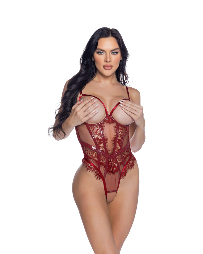 LI709 - Eden Open-Cup Crotchless Teddy - Black / L - image 4