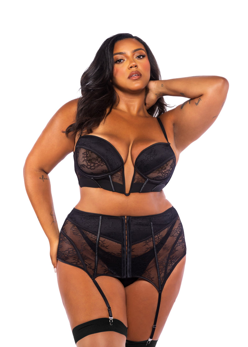 LI714 - Belle Noir 3-Piece Garter Skirt Set - Black / L - image 1