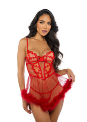LI719 - Baroque Heart Babydoll 2-Piece Set - Red / L - image 1