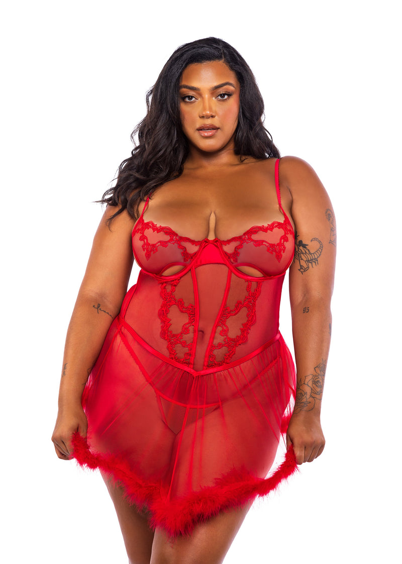 LI719 - Baroque Heart Babydoll 2-Piece Set - Red / L - image 2