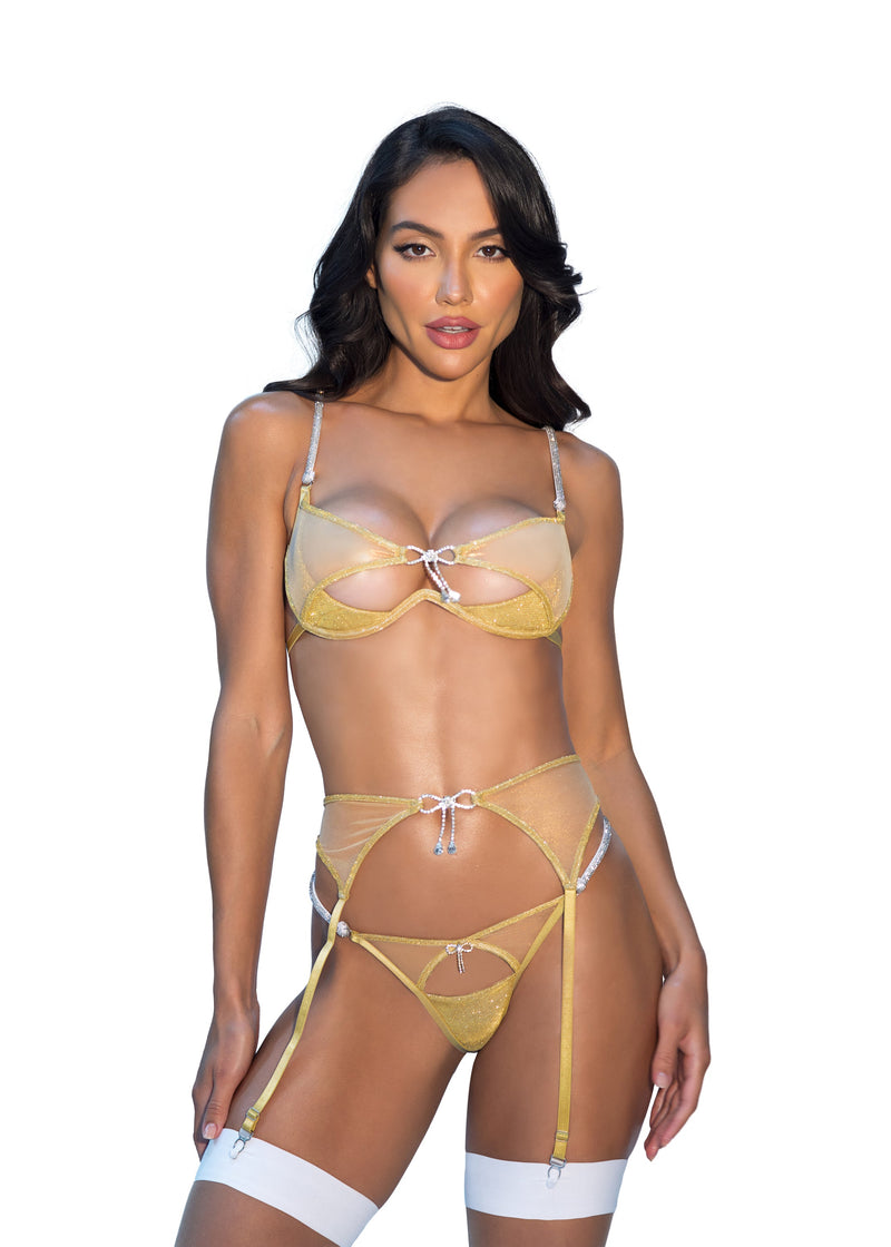 LI726 - Gilded Beauty 3-Piece Garter Set - Gold / L - image 1