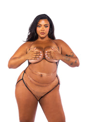 LI744 - Chain Linked Open Cup & Crotchless Teddy - Gold / L - image 2