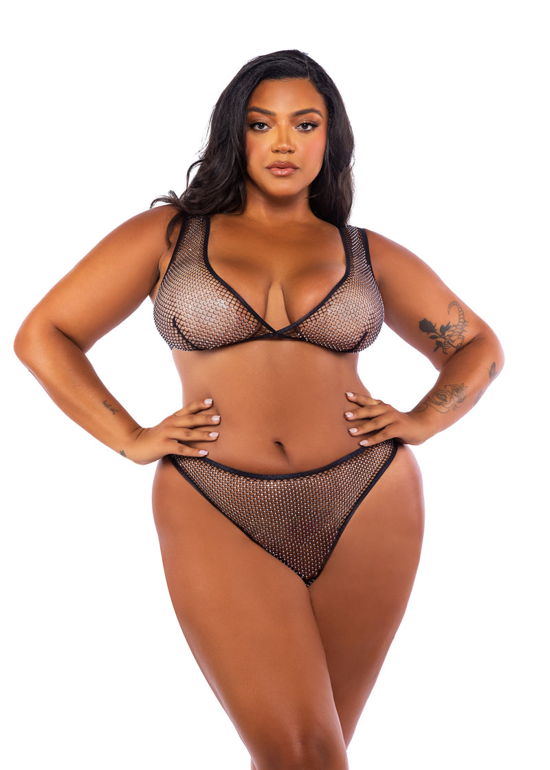 LI754 - Think Pink Rhinestone Bralette 2-Piece Short Set - Black / L/XL - image 1