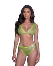 LI754 - Think Sparkle Rhinestone Bralette 2pc Set - Neon Green / L/XL - image 1