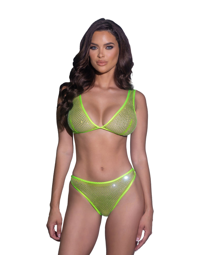 LI754 - Think Sparkle Rhinestone Bralette 2pc Set - Neon Green / L/XL - image 1