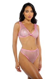 LI754 - Think Pink Rhinestone Bralette 2-Piece Short Set - Black / L/XL - image 4