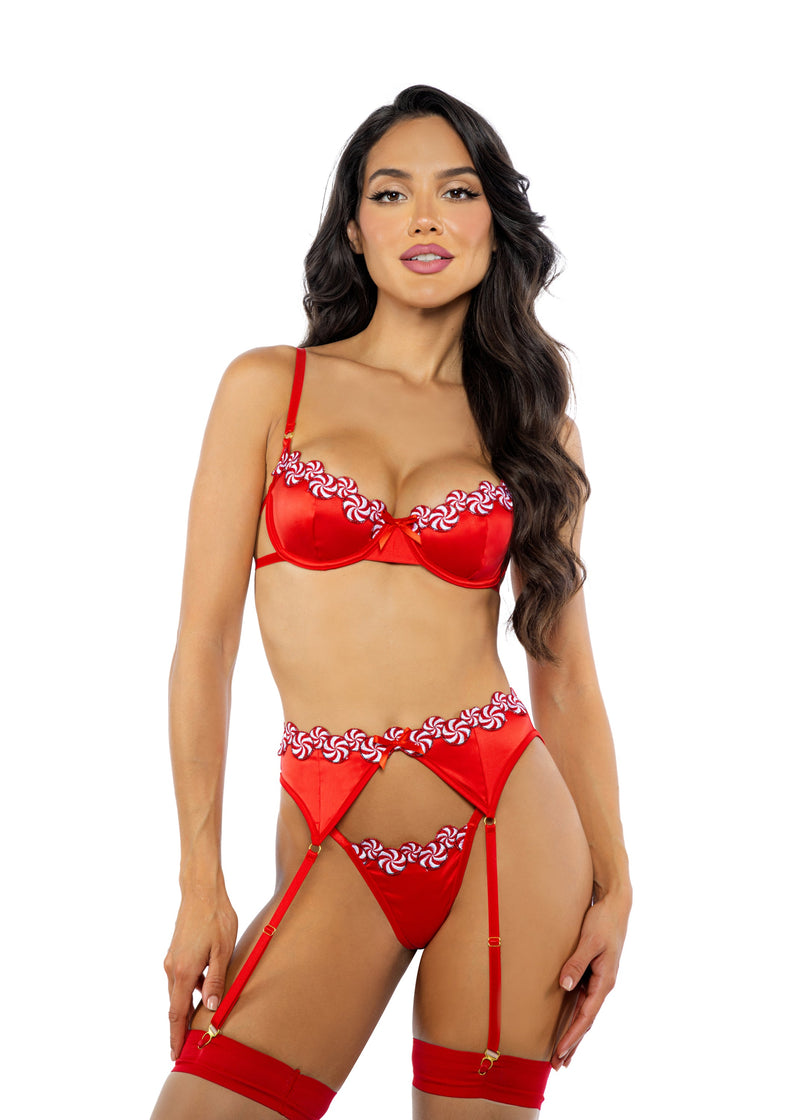 LI762 - Peppermint Kiss 3-Piece Garter Set - Red / L - image 1