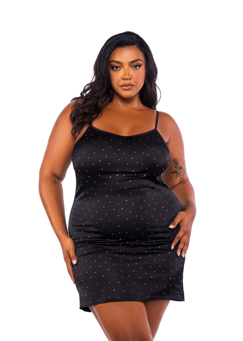 LI769 - Twinkle Diamante Chemise - Black / 1X - image 1