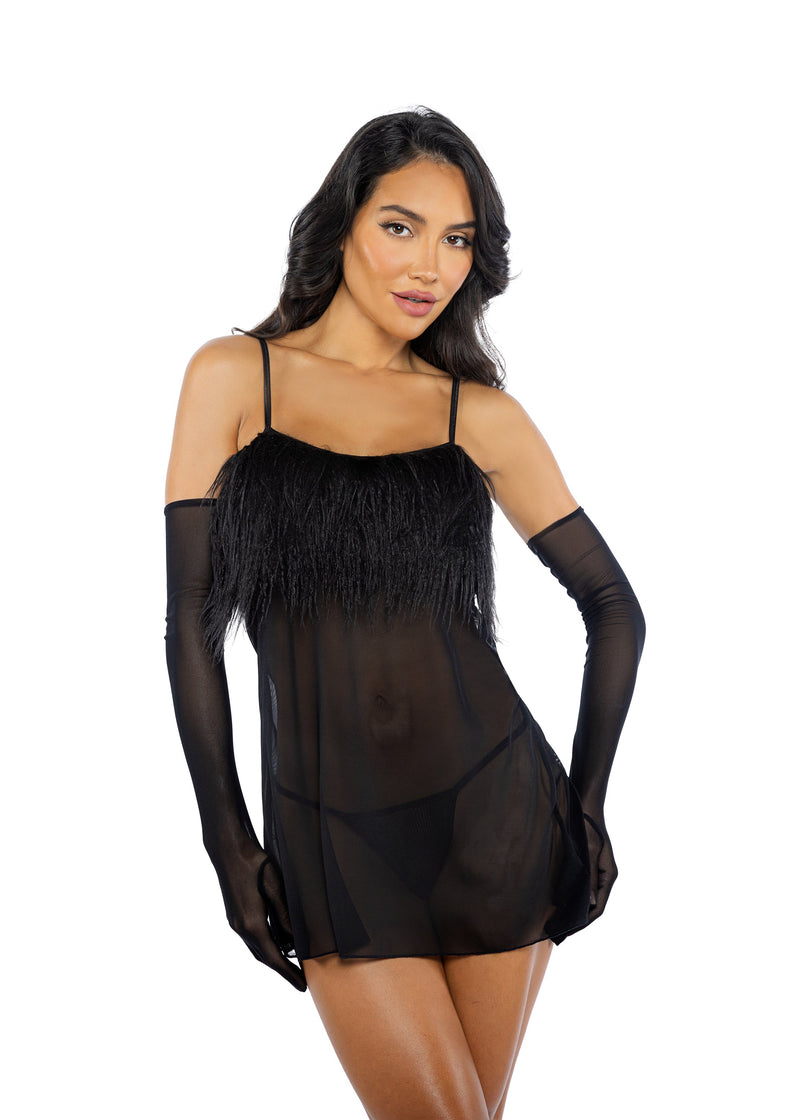 LI773 - Amelia 2-Piece Feather Babydoll - Black / L - image 1