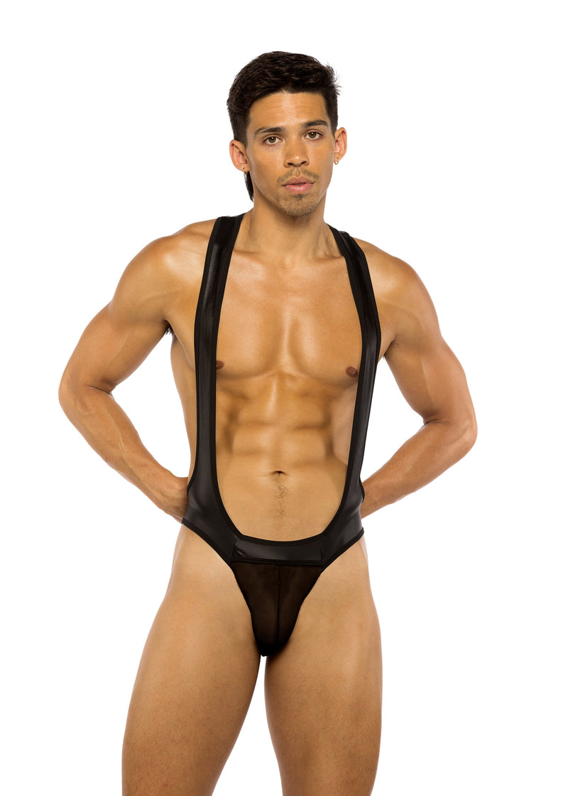 LI788 - Men’s Wrestling Leotard Jockstrap Singlet - Black / L - image 1