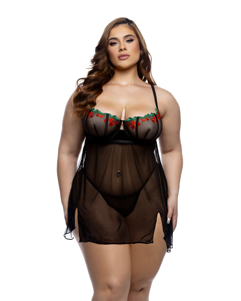 LI796 - Cherry Delight Babydoll 2pc Set - Black / L - image 2