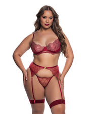 LI835 - Beaded Belle 3-Piece Garter Set - Wine/Gold / L - image 1