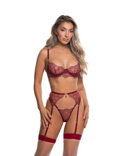 LI835 - Beaded Belle 3-Piece Garter Set - Wine/Gold / L - image 2
