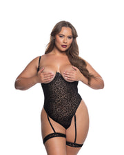 LI870 - Wild Thing Open Cup Garter Crotchless Teddy - Black / L/XL - image 2