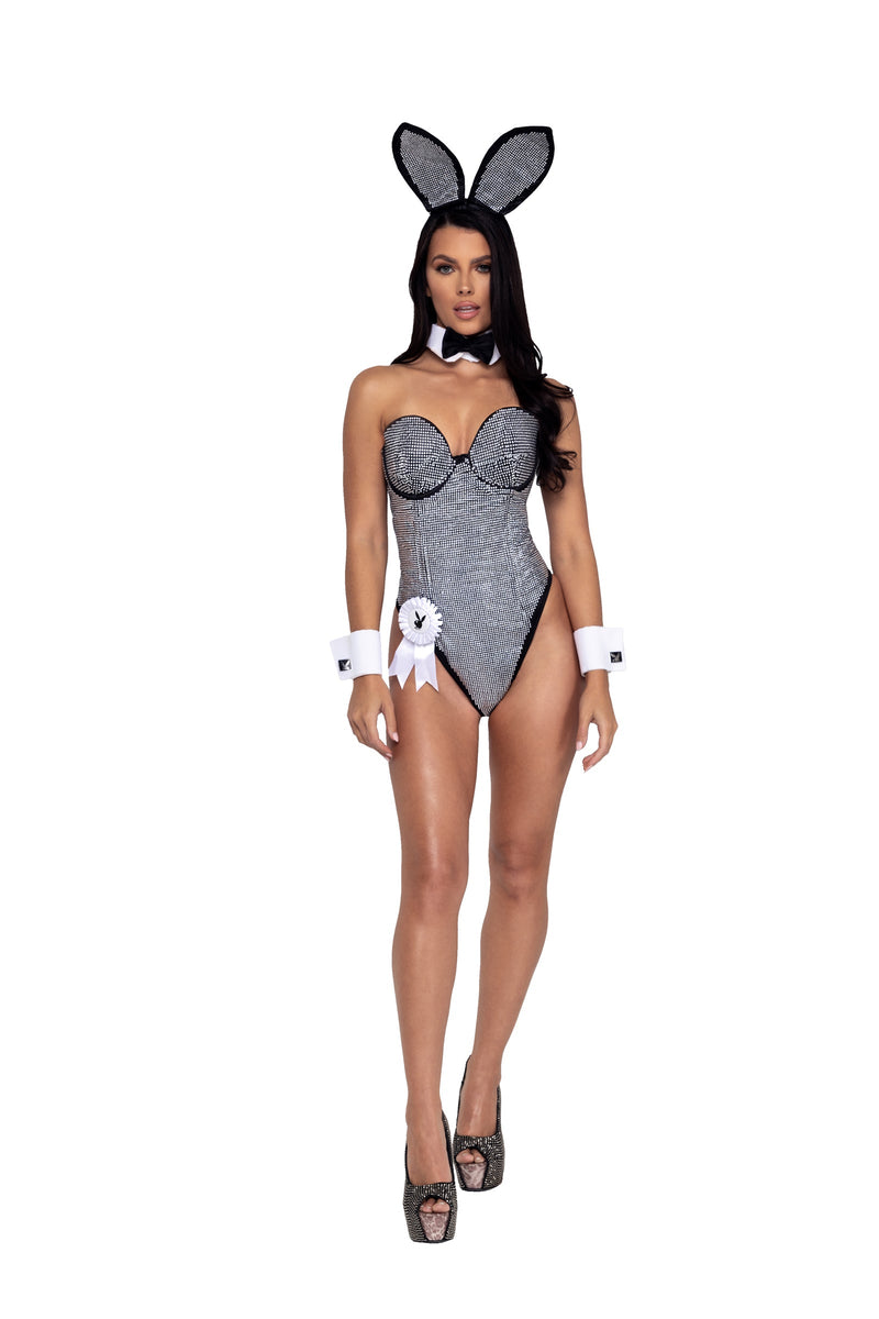 PB148 - 8PC Playboy Rhinestone Bunny - Black/Silver / L - image 1