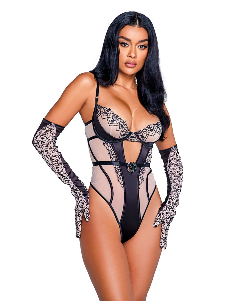 PBLI110 - Playboy Bunny Kiss Teddy - Black/Nude / 1XL - image 1