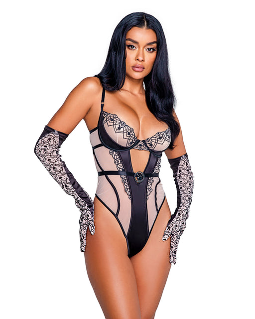 PBLI110 - Playboy Bunny Kiss Teddy - Black/Nude / 1XL - image 1
