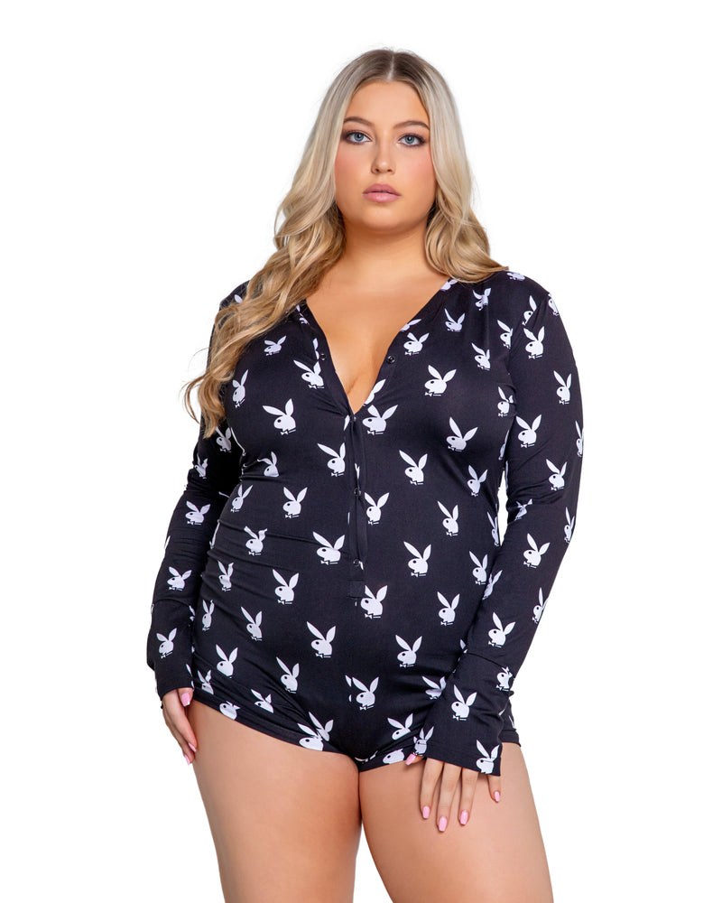 PBLI130 - Playboy Slumber Bunny Romper - Black/White / 1XL/2XL - image 1