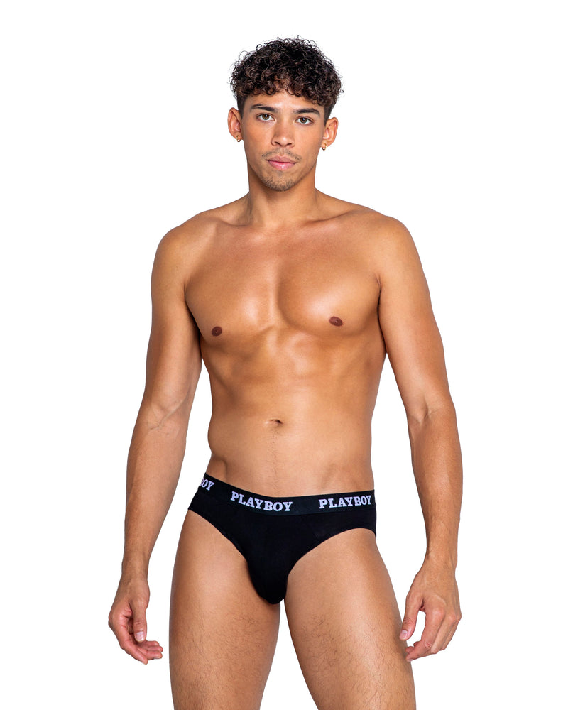 PBLI138 - Playboy Mens Modal Gym Briefs - Black/White / L - image 1
