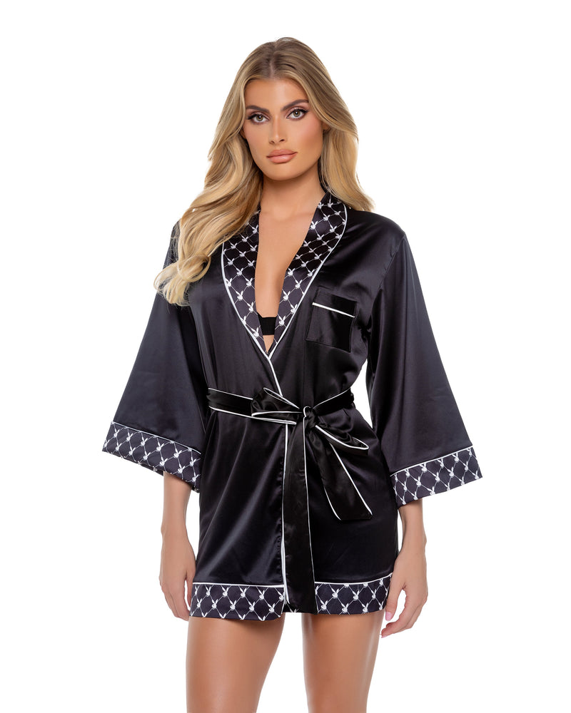 PBLI150 - Playboy Bunny Smoke Lounge Robe - Black / One Size - image 1