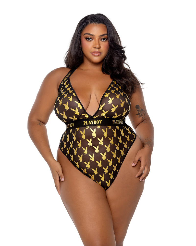 PBLI157 - Playboy Foiled Bunny Teddy - Black/Gold / Large - image 2